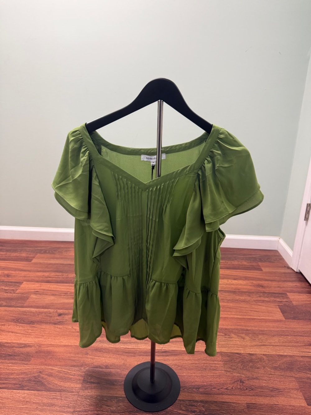 Rose & Olive Olive Green Ruffle Pintuck Blouse
